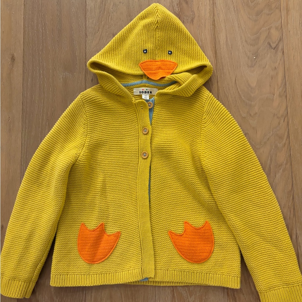 Mini Boden Yellow Duck Hooded Cardigan 7-8
